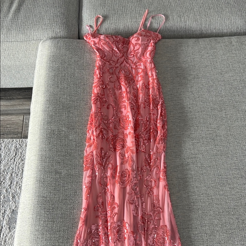 Windsor Orange and Pink Sequin Tiered Maxi Dress